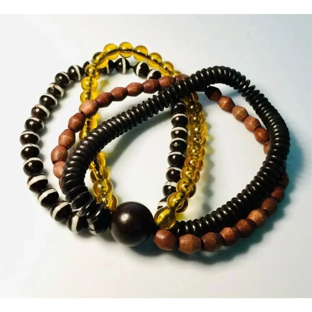Vintage Multicolor Four Stand Elastic Beaded Bracelet Fashion Jewelry Collection